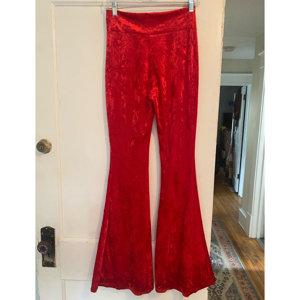 Red Velvet Bell Bottom Pants, Size S